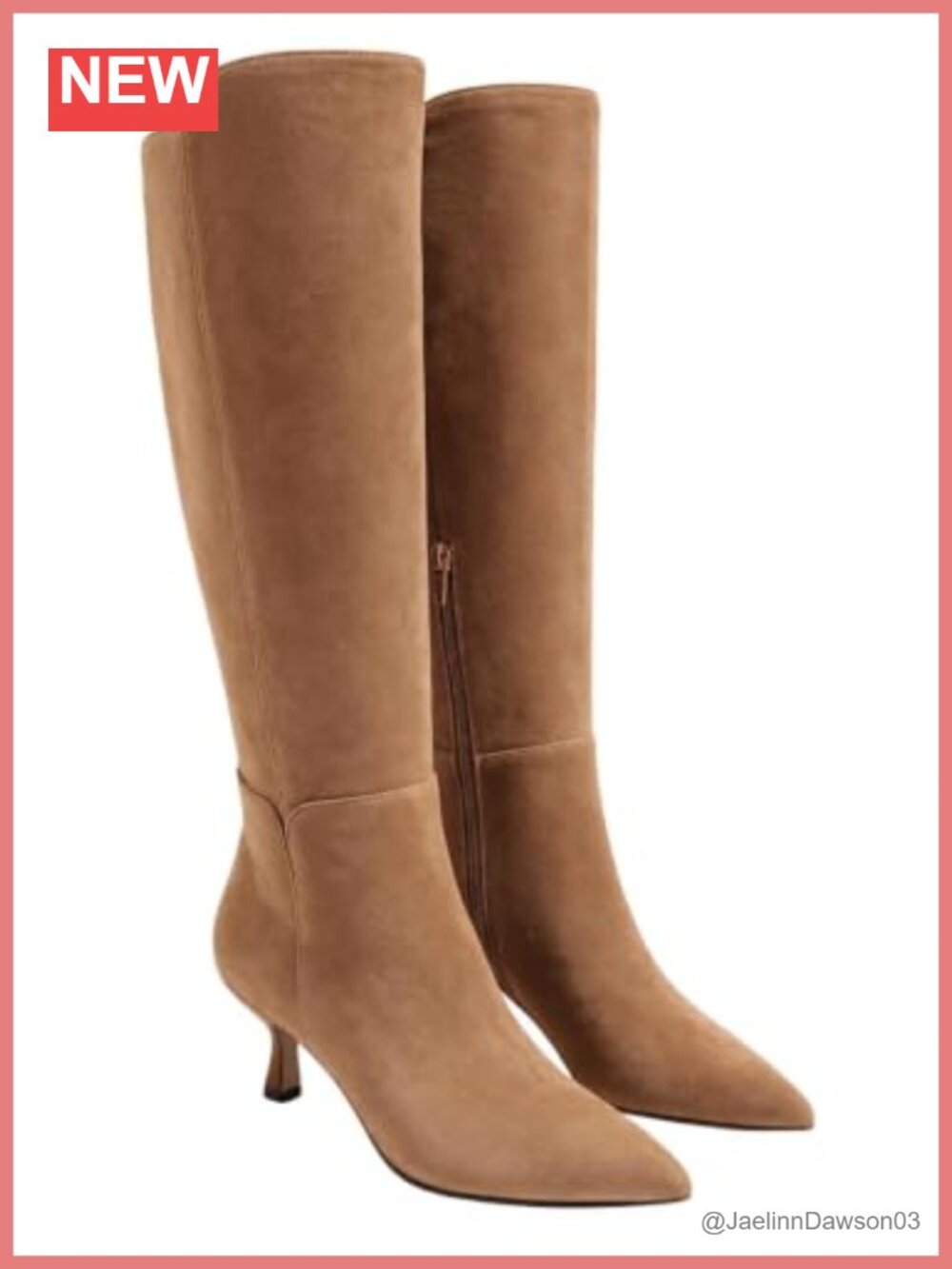 Knee High Boots Kitten Heel Pointed Toe Zip Tall Dress Boots